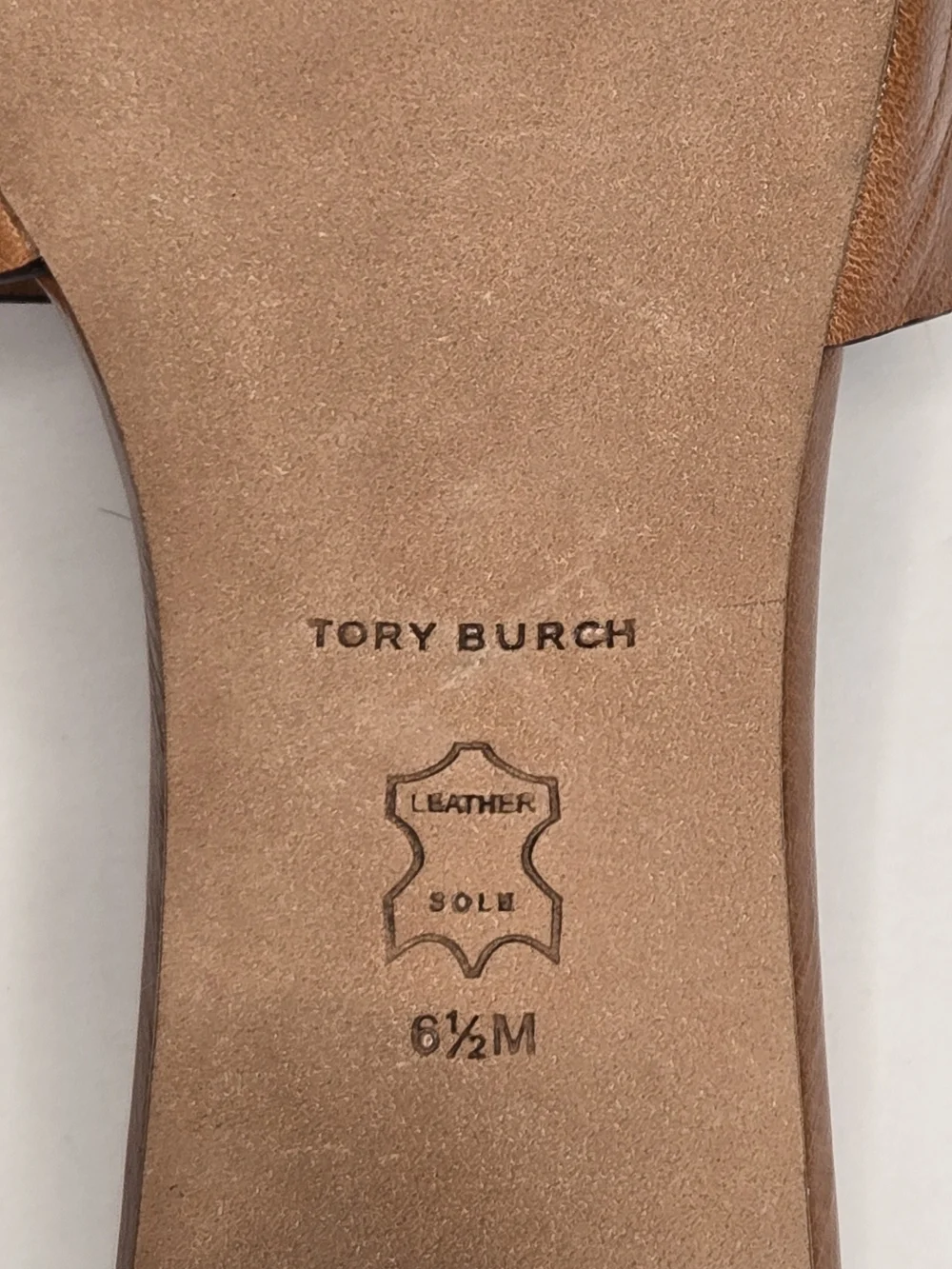 Tory Burch Ines Heeled Mule Tan Leather Logo Slip On Open Toe Women Size 6.5M